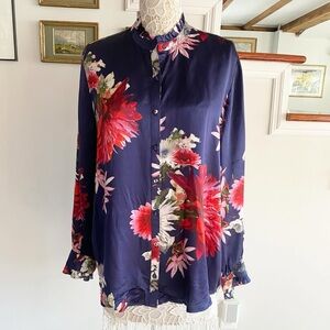 JOHNNY WAS Workshop Aster Ruffle Collar Silk Blouse Medium